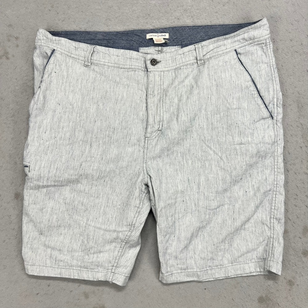 Carbon 2 Cobalt Mens Gray Cotton Linen Blend Shorts Size 40 Flat Front Casual